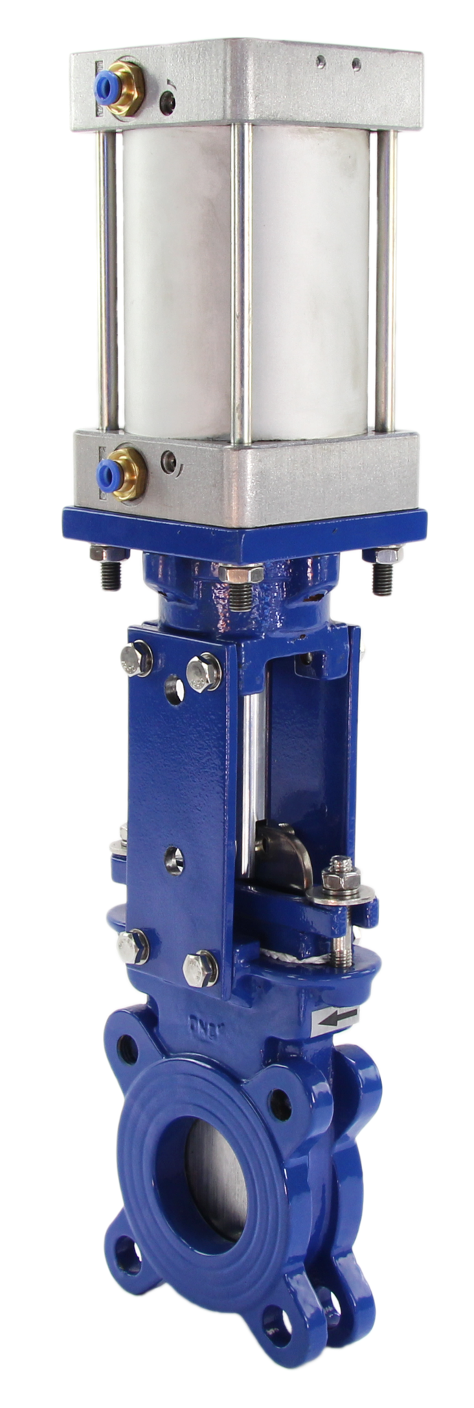 Válvula de compuerta de cuchilla tipo wafer Elephant GGG40-SS304-EPDM-2W-DA PSI145 Clase 125 con actuador neumático, electroválvula neumática 4V210-08 110/220V, sensores inductivos LJ12A3-4-J/EZ 110/220V y filtro de aire AFC2000