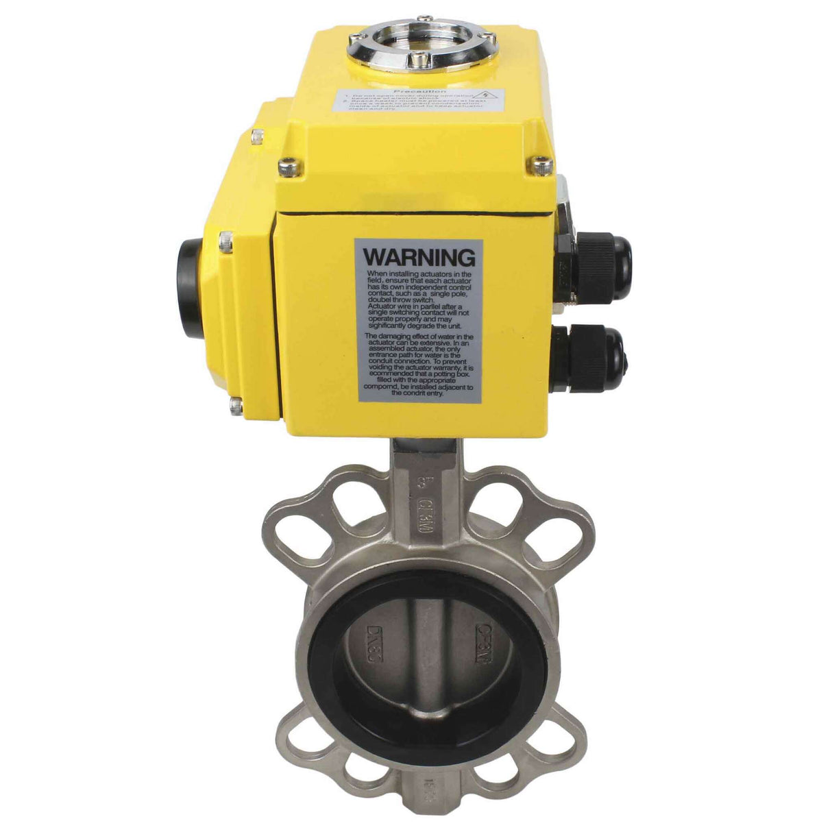 Válvula Mariposa de Agua Elefante 316l-nbr-elephant-24v, material del cuerpo - acero inoxidable AISI 316L, material del disco - acero inoxidable AISI 316L, sello - NBR, actuador eléctrico operado