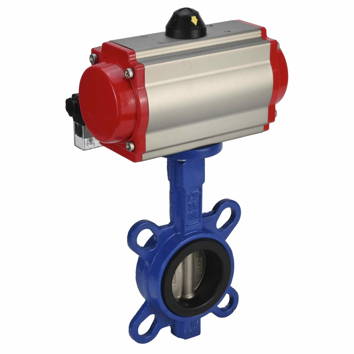 Válvula de mariposa de agua Elefante WBV1332N-2W-Fb-H, material del cuerpo: hierro fundido GGG50, material del disco: acero inoxidable 316L, sello: NBR con actuador neumático de doble efecto DA y distribuidor neumático 4M310-08 24V