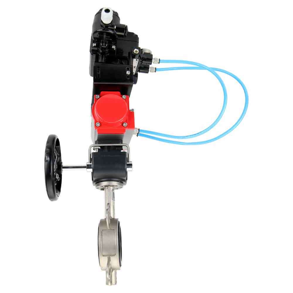 Válvula de mariposa de agua Elephant 316l-viton-da-hdm-yt1000rsn, material del cuerpo - acero inoxidable AISI 316L, material del disco - acero inoxidable AISI 316L, sello - VITON, actuador neumático operado
