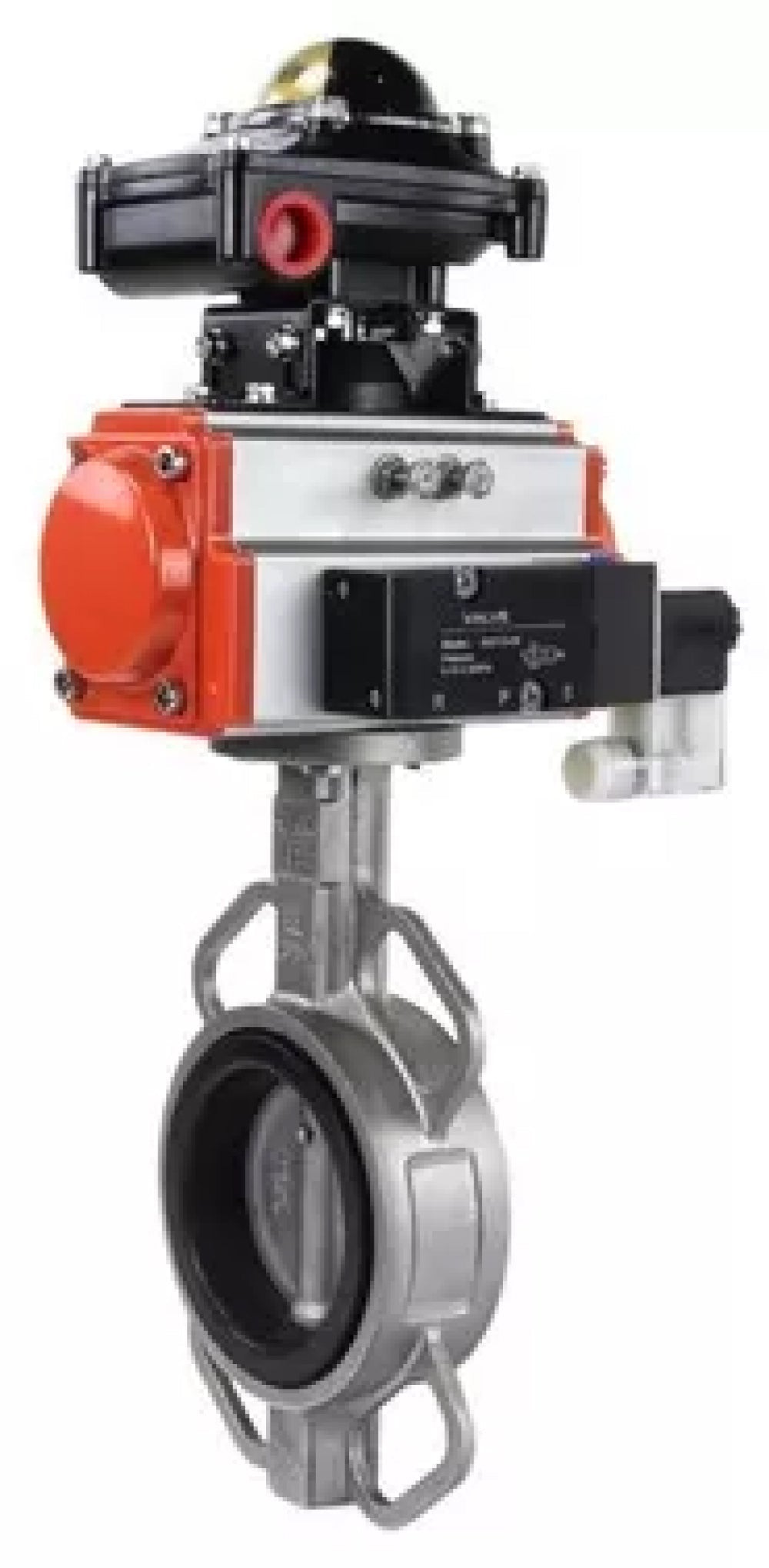 Vanne papillon d'eau Elephant WBV3232N-2W-Fb-H, matériau du corps - acier inoxydable AISI 316L, matériau du disque - acier inoxydable AISI 316L, joint - NBR, avec actionneur pneumatique avec ressorts de rappel PA-SA, 4M310-08 24V, BKV APL-510N-EX