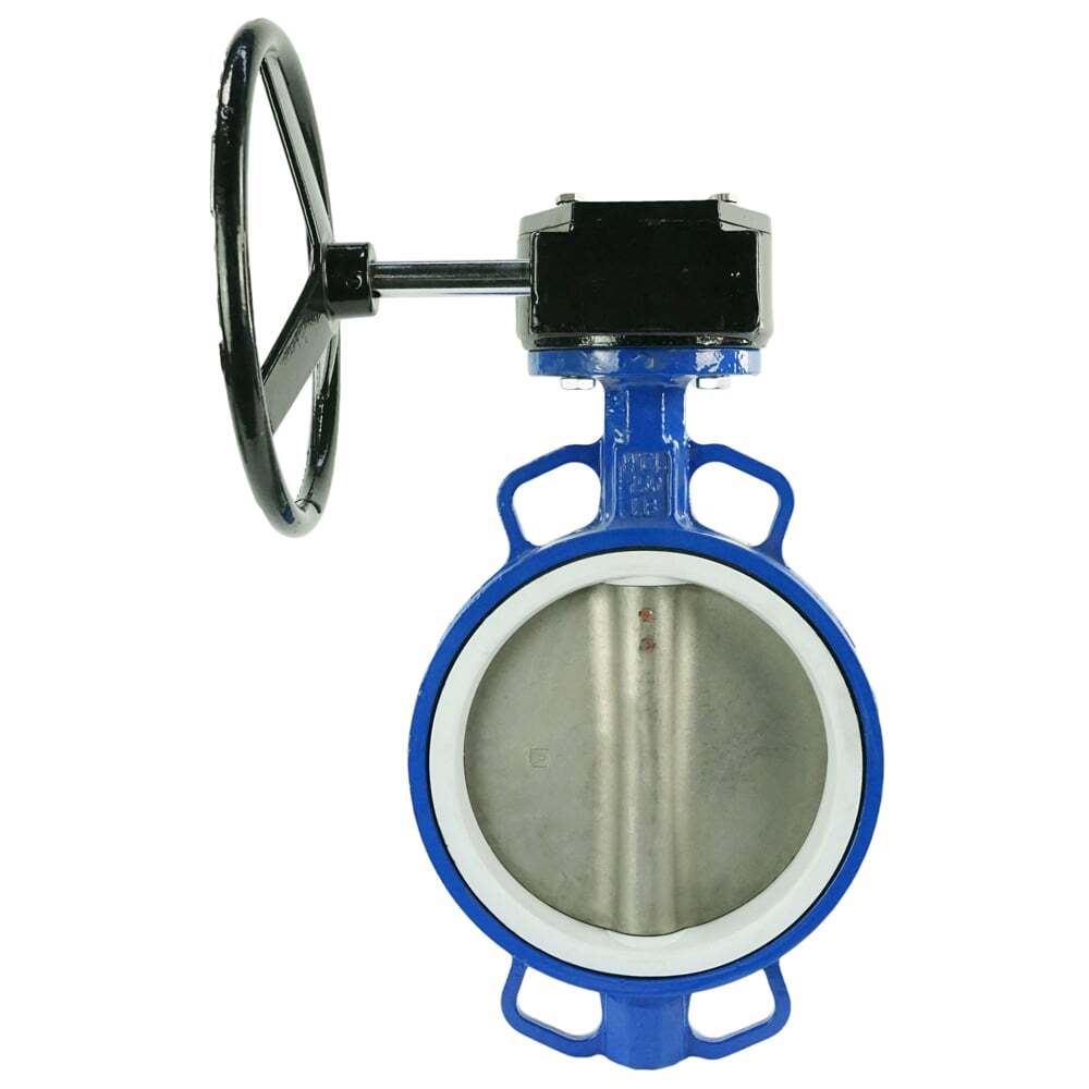 Válvula de mariposa de agua Elephant WCB-316L-PTFE-RDN, material del cuerpo - acero al carbono WCB, material del disco - acero inoxidable AISI 316L, sello - PTFE, operada por engranajes