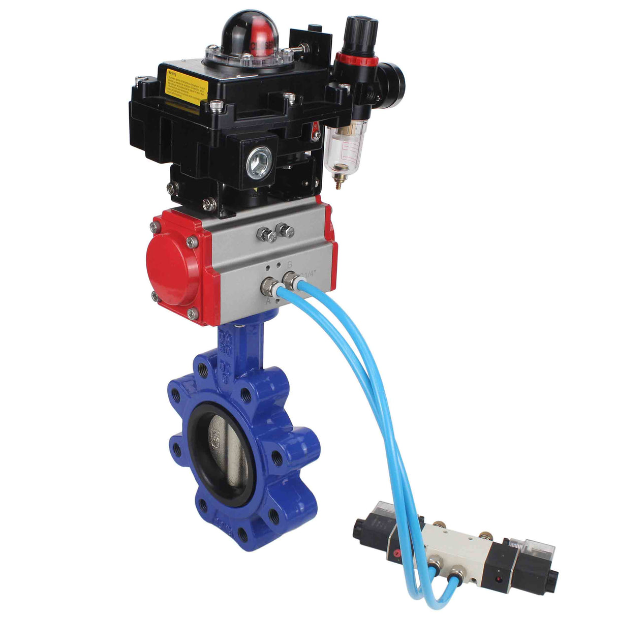 Vanne papillon d'eau Elephant WBV1616N-2W-Fb-H, matériau du corps - fonte QT450, matériau du disque - fonte QT450, joint - NBR, actionneur pneumatique PA-SA avec ressorts de rappel, 4V320-10 220V, BKV APL-410N EX BPV AFC2000