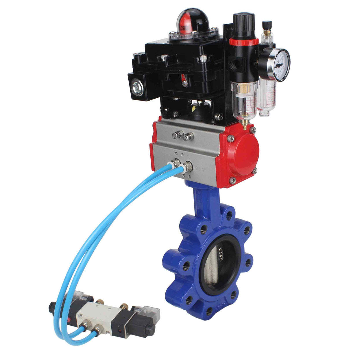 Vanne papillon d'eau Elephant WBV1616E-2W-Fb-H, matériau du corps - fonte QT450, matériau du disque - fonte QT450, joint - EPDM, actionneur pneumatique PA-SA avec ressorts de rappel, 4V320-10 220V, BKV APL-410N EX BPV AFC2000