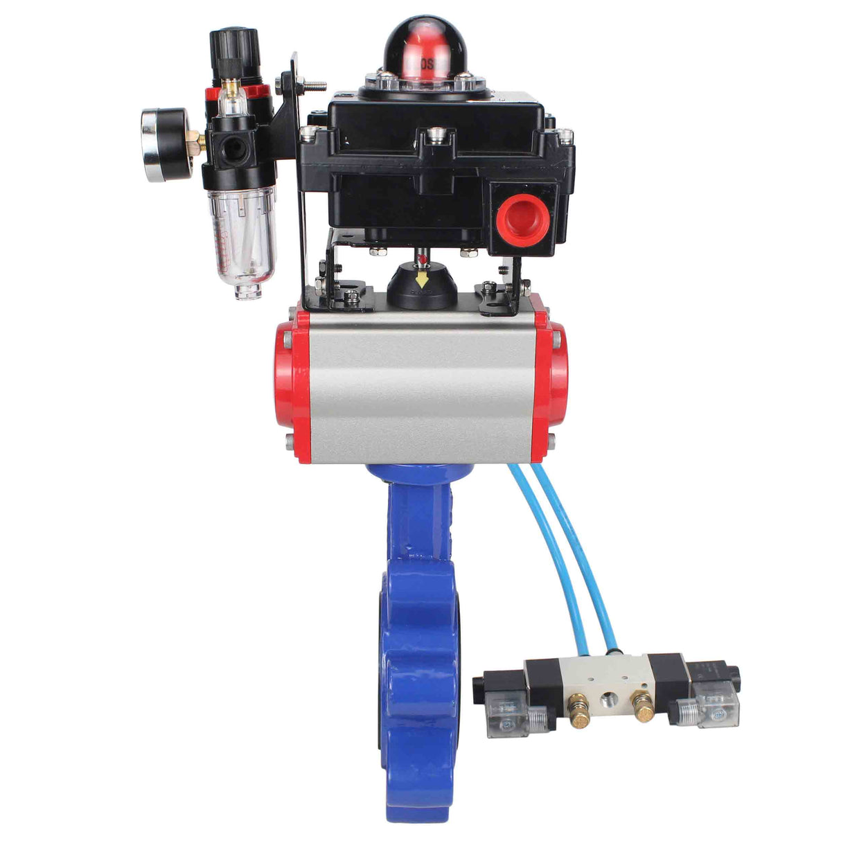 Vanne papillon d'eau Elephant WBV1616E-2W-Fb-H, matériau du corps - fonte QT450, matériau du disque - fonte QT450, joint - EPDM, actionneur pneumatique PA-SA avec ressorts de rappel, 4V320-10 220V, BKV APL-410N EX BPV AFC2000