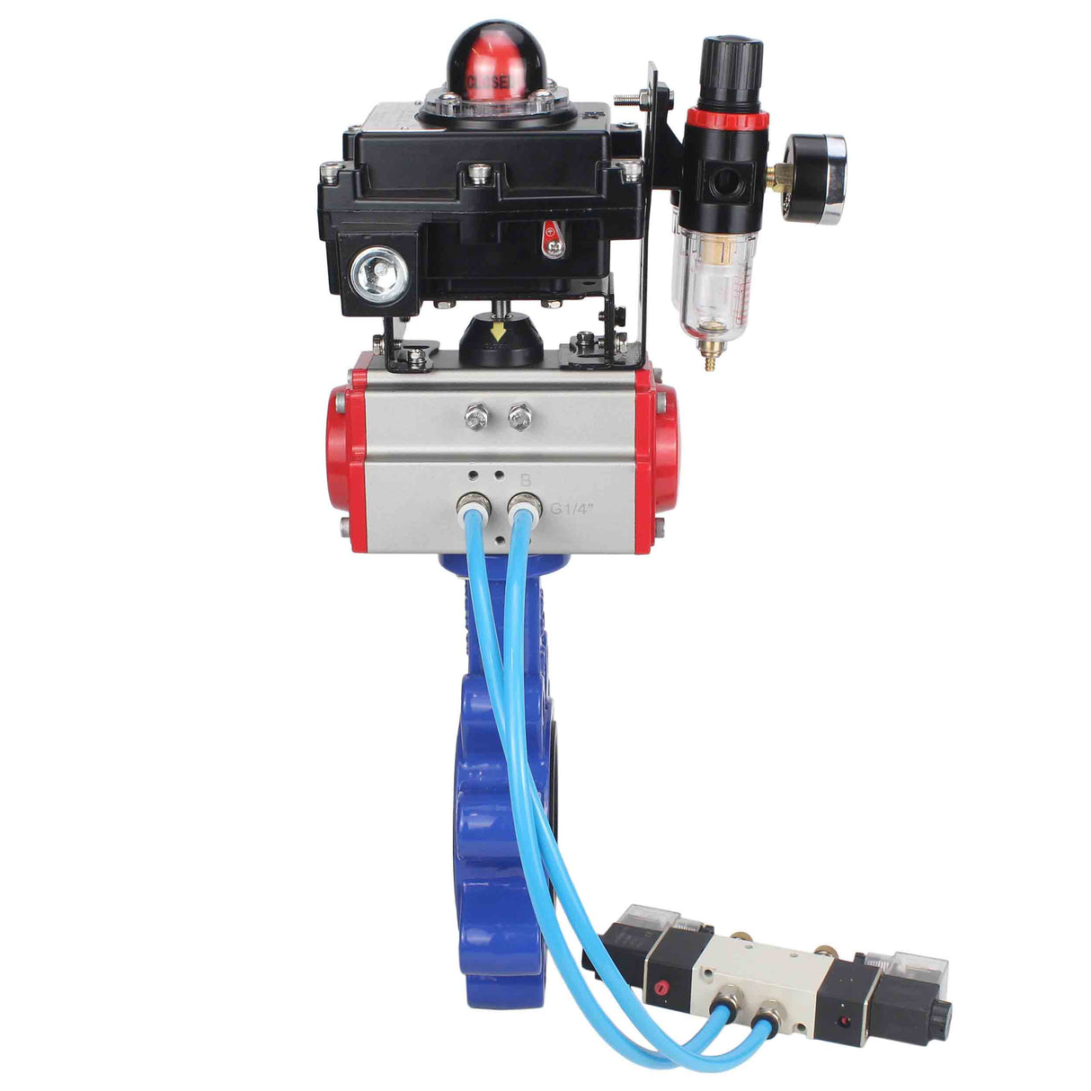 Vanne papillon d'eau Elephant WBV1631N-2W-Fb-H, matériau du corps - fonte QT450, matériau du disque - acier inoxydable AISI 304, joint - NBR, actionneur pneumatique PA-SA avec ressorts de rappel, 4V320-08 220V, BKV APL-410N EX BPV AFC2000