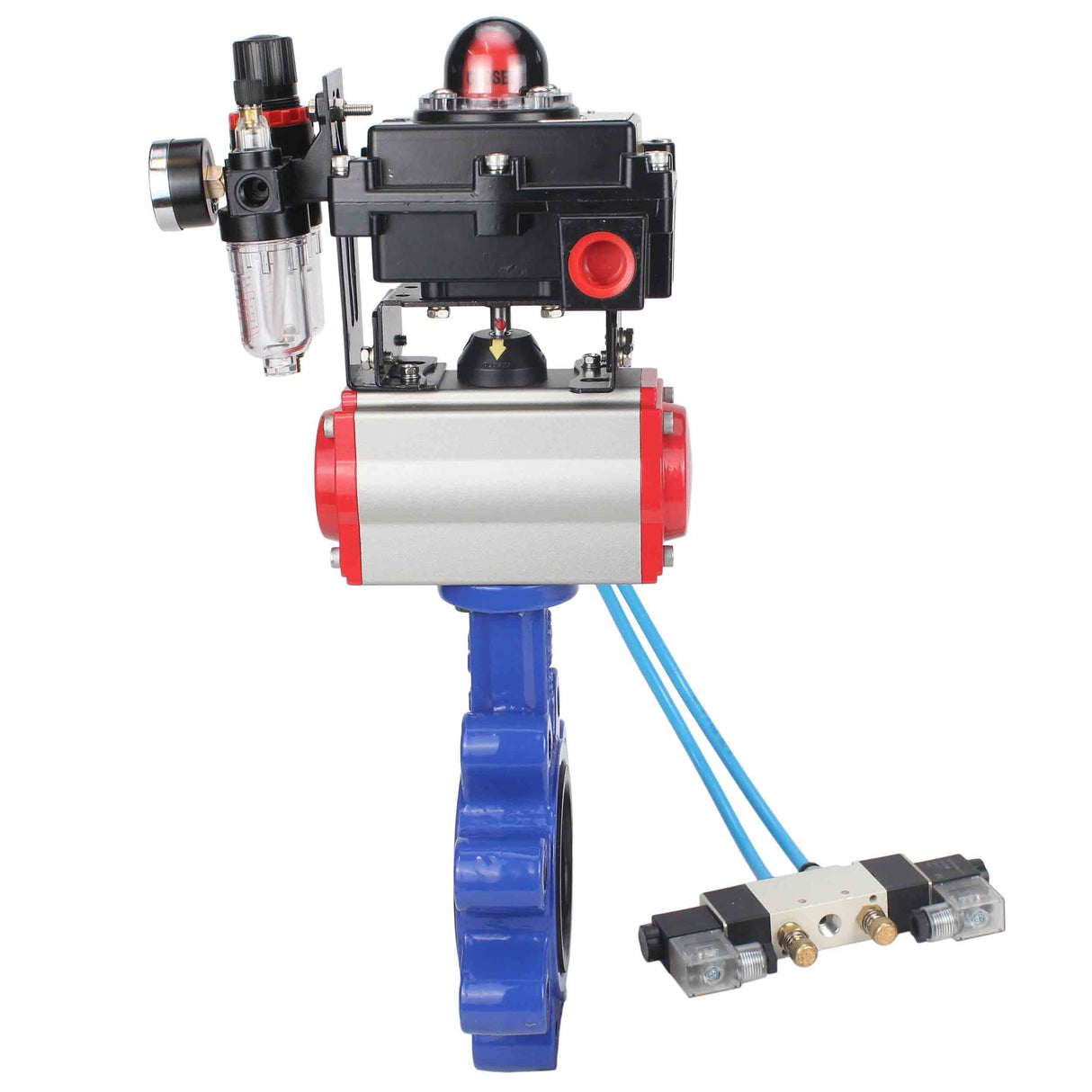 Vanne papillon d'eau Elephant WBV1631N-2W-Fb-H, matériau du corps - fonte QT450, matériau du disque - acier inoxydable AISI 304, joint - NBR, actionneur pneumatique PA-SA avec ressorts de rappel, 4V320-10 220V, BKV APL-410N EX BPV AFC2000