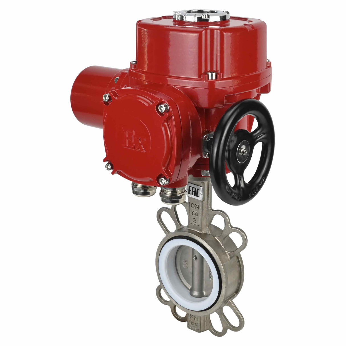 Válvula de mariposa de agua Elephant 316L-316L-PTFE, material del cuerpo - acero inoxidable aisi 316l, material del disco - acero inoxidable AISI 316L, sello - PTFE con actuador eléctrico de 1/4 de vuelta Elephant QT-W (M) EX 220V