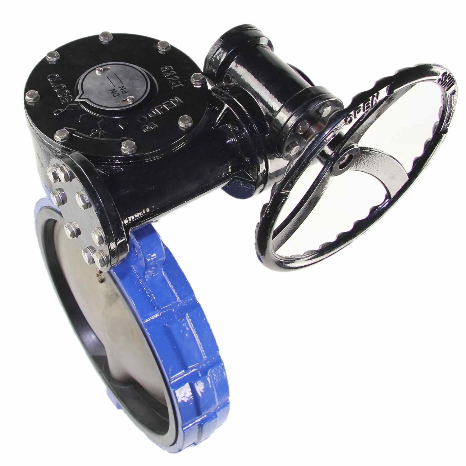 Válvula de mariposa de agua Elephant WCB-316L-EPDM, material del cuerpo - acero al carbono WCB, material del disco - acero inoxidable AISI 316L, sello - EPDM, operada por engranajes