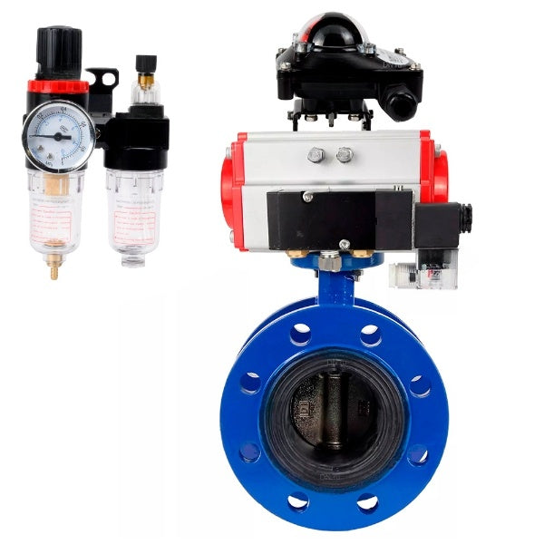 Vanne papillon d'eau Elephant WBV1331E-2W-FH, matériau du corps - Fonte GGG40/EN-GJS-400-15, matériau du disque - Acier inoxydable AISI 304, joint - EPDM, actionneur pneumatique PA-DA double action, 4M310-08 24V, BKV APL-210N, BPV AFC2000