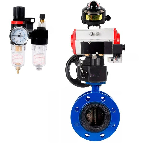 Vanne papillon d'eau Elephant WBV1331E-2W-FH, matériau du corps - Fonte GGG40/EN-GJS-400-15, matériau du disque - Acier inoxydable AISI 304, joint - EPDM, actionneur pneumatique PA-DA double action, 4M310-08 220V, BKV APL-510N EX, volant MON, BPV AFC2000
