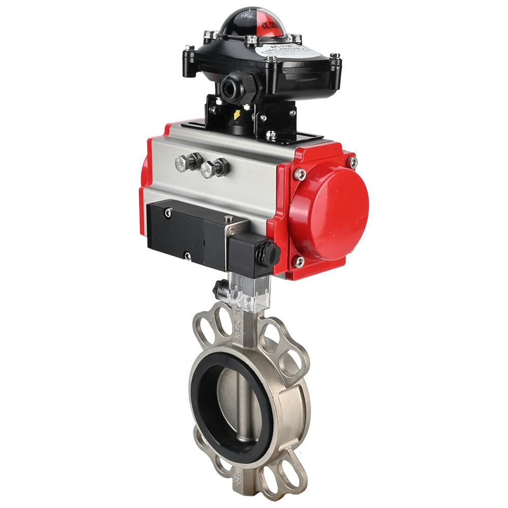 Vanne papillon d'eau Elephant WBV3131N-2W-Fb-H, matériau du corps - Acier inoxydable AISI 304, matériau du disque - Acier inoxydable AISI 304, joint - NBR, actionneur pneumatique PA-DA double action, 4M310-08 220V, BKV APL-210N