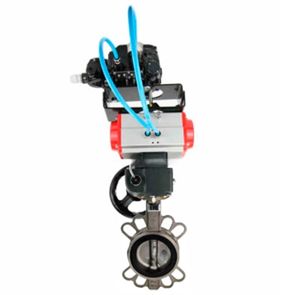 Vanne papillon d'eau Elephant WBV3131E-2W-Fb-H, matériau du corps - Acier inoxydable AISI 304, matériau du disque - Acier inoxydable AISI 304, joint - EPDM, actionneur pneumatique PA-DA double action, positionneur YT-1000RSN sans rétroaction, volant MON