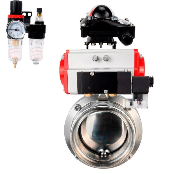 Water Butterfly valves Elephant WBV3131E-2W-T-H, body material - stainless steel AISI 304, seal - EPDM, with pneumatic actuator PA-SA, pneumatic distributor 4M310-08 220V, LSU APL-210N, ATU AFC2000