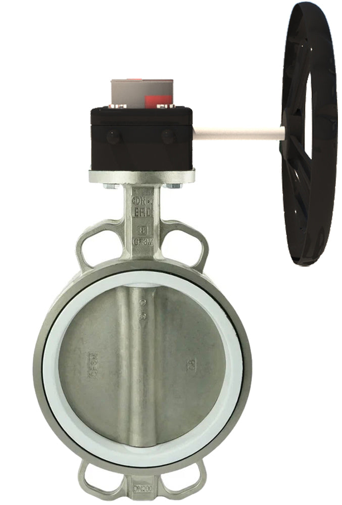 Vanne papillon d'eau Elephant WBV3131P-2W-Fb-H, matériau du corps - Acier inoxydable AISI 304, matériau du disque - Acier inoxydable AISI 304, joint - PTFE, réducteur avec HGB RQN