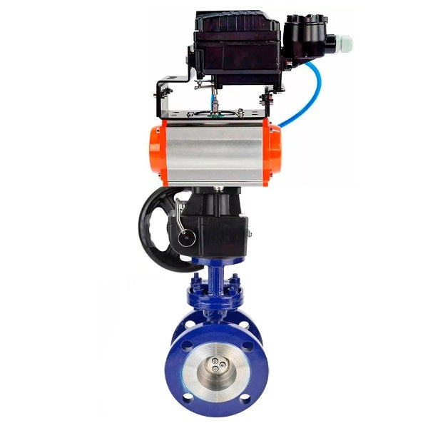 Vanne papillon d'eau Elephant WBV3EX-3432M-1W-F-ISO, matériau du corps - Acier au carbone, matériau du disque - Acier inoxydable AISI 316, joint - Métal, actionneur pneumatique PA-DA double action, positionneur YT-1000RSN avec rétroaction, volant MON