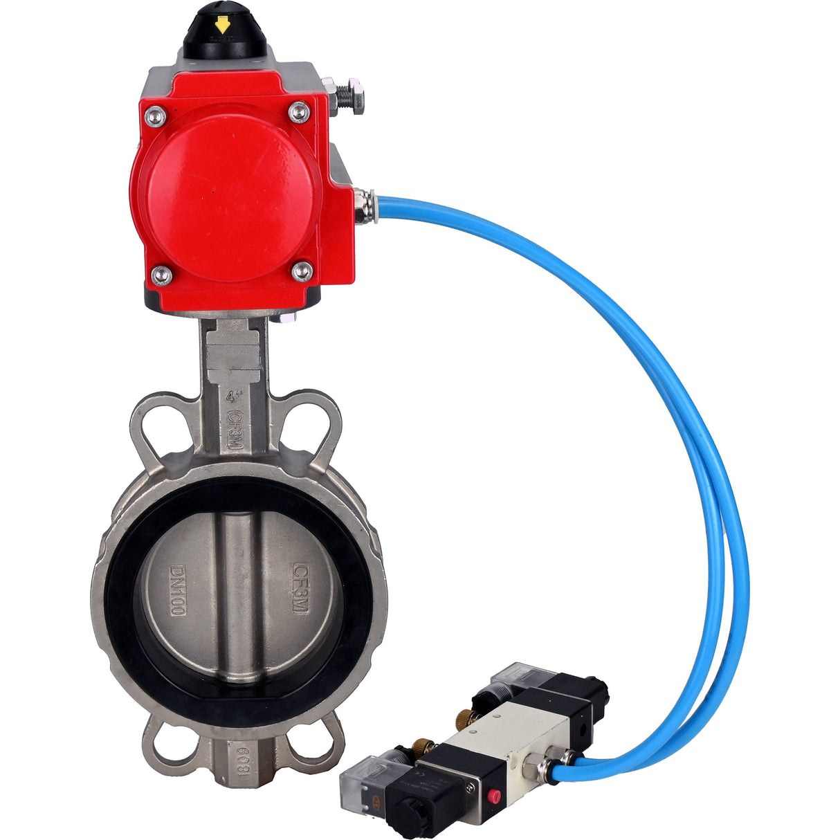 Vanne papillon d'eau Elephant WBV3232V-2W-Fb-H, matériau du corps - acier inoxydable AISI 316L, matériau du disque - acier inoxydable AISI 316L, joint - Viton, avec actionneur pneumatique avec ressorts de rappel PA-SA, 4V320-10 220V