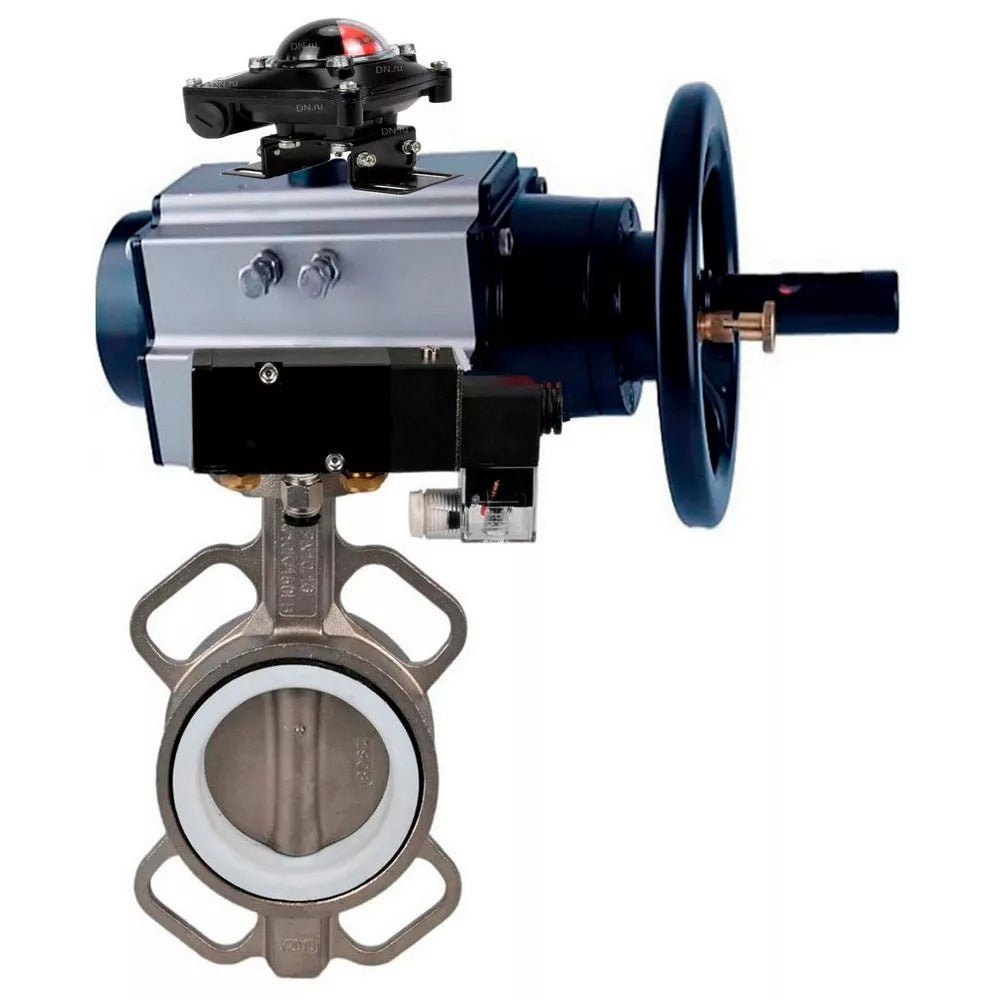 Vanne papillon d'eau Elephant WBV3232N-2W-Fb-H, matériau du corps - acier inoxydable AISI 316L, matériau du disque - acier inoxydable AISI 316L, joint - NBR, avec actionneur pneumatique double effet PA-DA-105-1, 4M310-08 220V, BKV APL-510N-EX