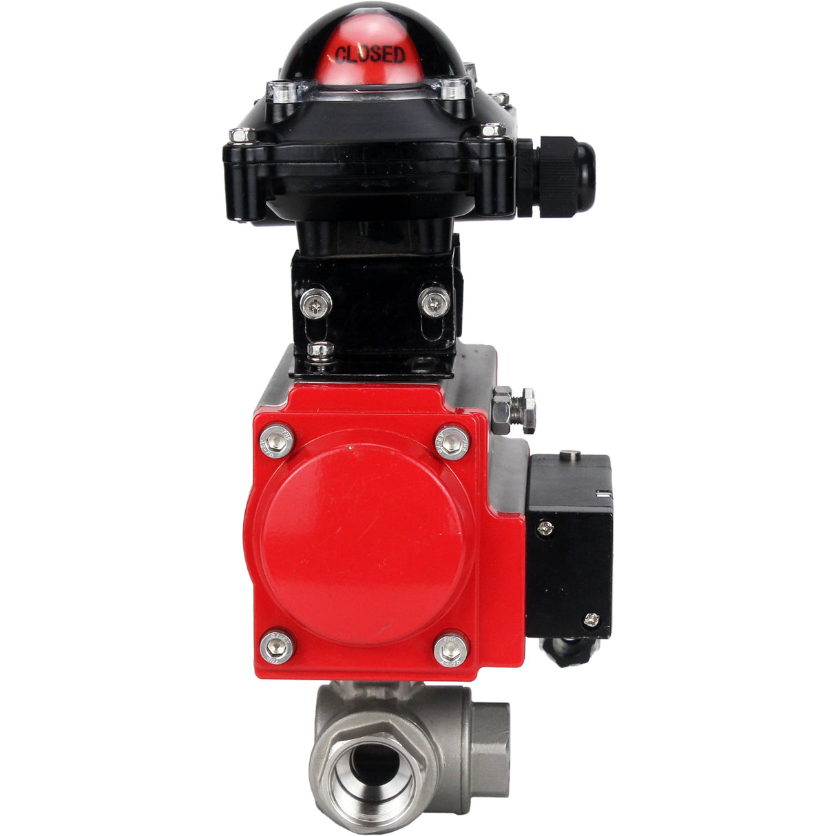 Válvula de bola de acero inoxidable Elephant 3h-l-rpss316200mm-iso-pnevpr-da-rasp-110/220v-bkv, material del cuerpo - acero inoxidable AISI 316, material de la bola - acero inoxidable AISI 316, junta - PTFE, accionamiento por actuador neumático