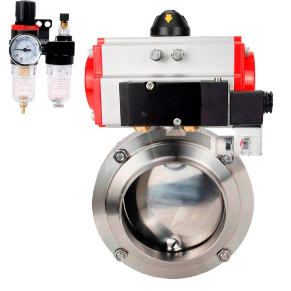 Water Butterfly valves Elephant WBV3131E-2W-W-H, body material - stainless steel AISI 304, seal - EPDM, with pneumatic actuator PA-DA-052 double action, 4M310-08 220V, ATU AFC2000