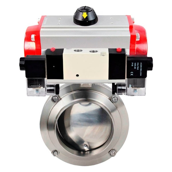 Water Butterfly valves Elephant WBV3131E-2W-W-H, body material - stainless steel AISI 304, seal - EPDM, with pneumatic actuator PA-DA-052 double action, 4V320-08 220V