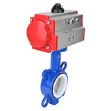 Válvula de mariposa de agua Elephant st-316l-ptfe-elephant-sa, material del cuerpo - acero al carbono WCB, material del disco - acero inoxidable AISI 316L, sello - PTFE, actuador neumático operado