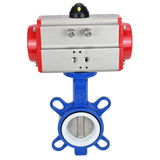 Válvula de mariposa de agua Elephant st-316l-ptfe-elephant-sa, material del cuerpo - acero al carbono WCB, material del disco - acero inoxidable AISI 316L, sello - PTFE, actuador neumático operado