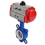 Válvula de mariposa de agua Elephant st-316l-ptfe-elephant-sa, material del cuerpo - acero al carbono WCB, material del disco - acero inoxidable AISI 316L, sello - PTFE, actuador neumático operado