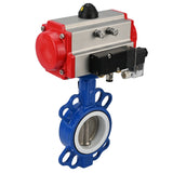 Válvula de mariposa de agua Elephant st-316l-ptfe-sa-4m310-110/220, material del cuerpo - acero al carbono WCB, material del disco - acero inoxidable AISI 316L, sello - PTFE, actuador neumático operado
