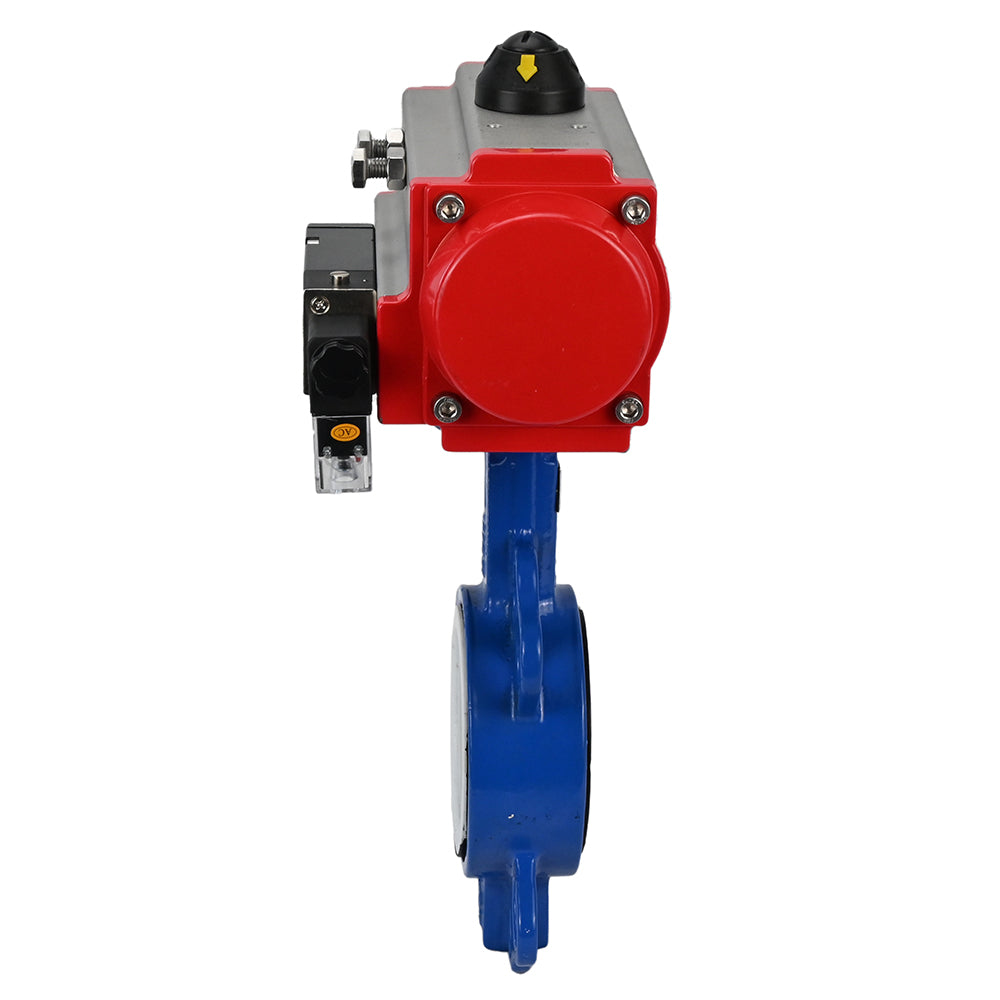 Válvula de mariposa de agua Elephant st-316l-ptfe-sa-4m310-110/220, material del cuerpo - acero al carbono WCB, material del disco - acero inoxidable AISI 316L, sello - PTFE, actuador neumático operado