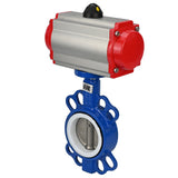 Válvula de mariposa de agua Elephant st-316l-ptfe-sa-4m310-110/220, material del cuerpo - acero al carbono WCB, material del disco - acero inoxidable AISI 316L, sello - PTFE, actuador neumático operado