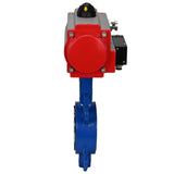Válvula de mariposa de agua Elephant st-316l-ptfe-sa-4m310-110/220, material del cuerpo - acero al carbono WCB, material del disco - acero inoxidable AISI 316L, sello - PTFE, actuador neumático operado