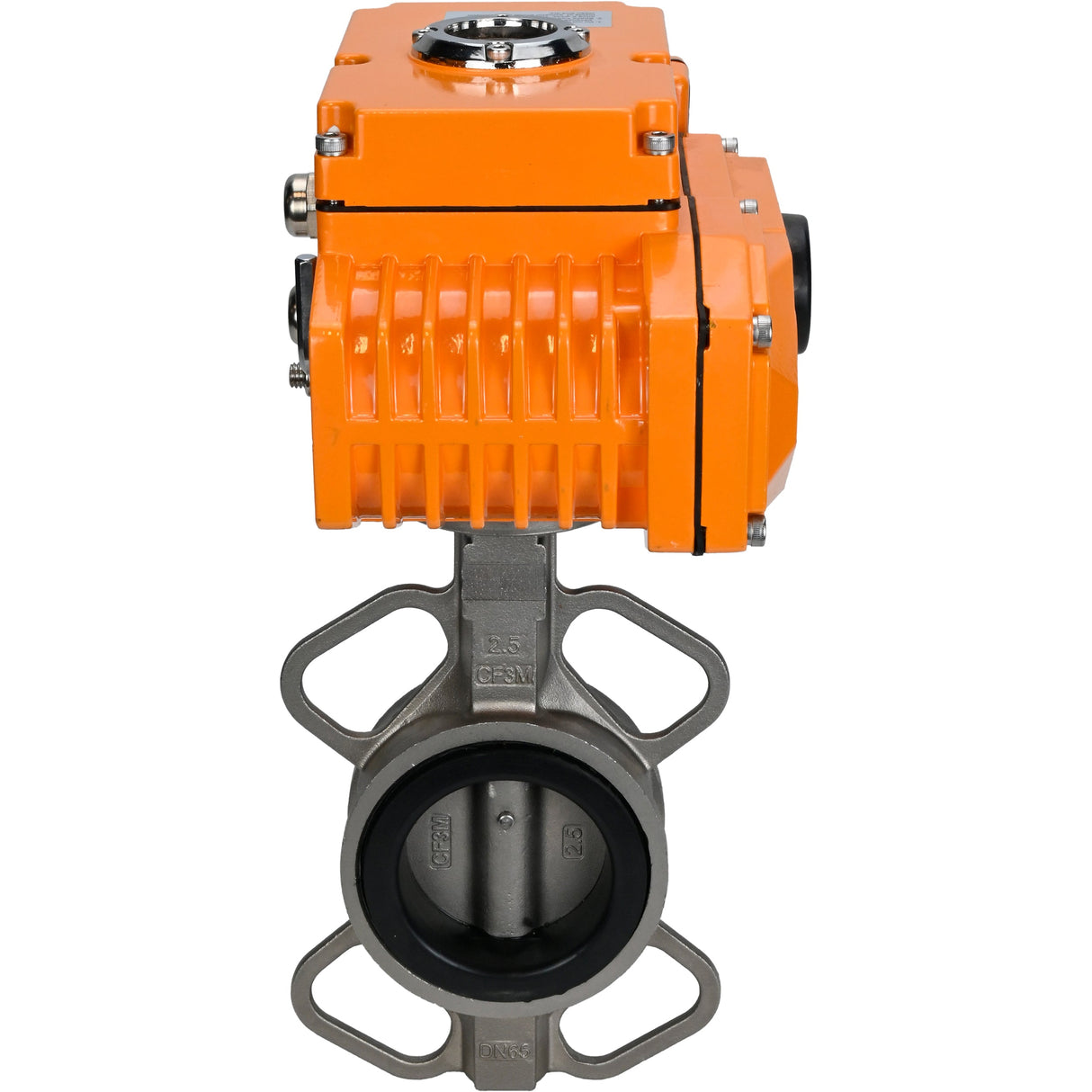 Válvula Mariposa de Agua Elefante 316L-316L-EPDM material cuerpo - acero inoxidable aisi 316l, material disco - acero inoxidable aisi 316l, sello - EPDM con actuador eléctrico Elefante 220V, sensor de retroalimentación y señal de control de entrada 0-10V