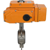 Válvula Mariposa de Agua Elefante 316L-316L-EPDM material cuerpo - acero inoxidable aisi 316l, material disco - acero inoxidable aisi 316l, sello - EPDM con actuador eléctrico Elefante 220V, sensor de retroalimentación y señal de control de entrada 0-10V