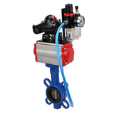 Vanne papillon d'eau Elephant WBV1413E-2W-Fb-H, matériau du corps - fonte GGG50, matériau du disque - fonte GGG40, joint - EPDM, avec actionneur pneumatique double effet PA-DA, 4V320-10 220V, BKV APL-210N, BPV AFC2000