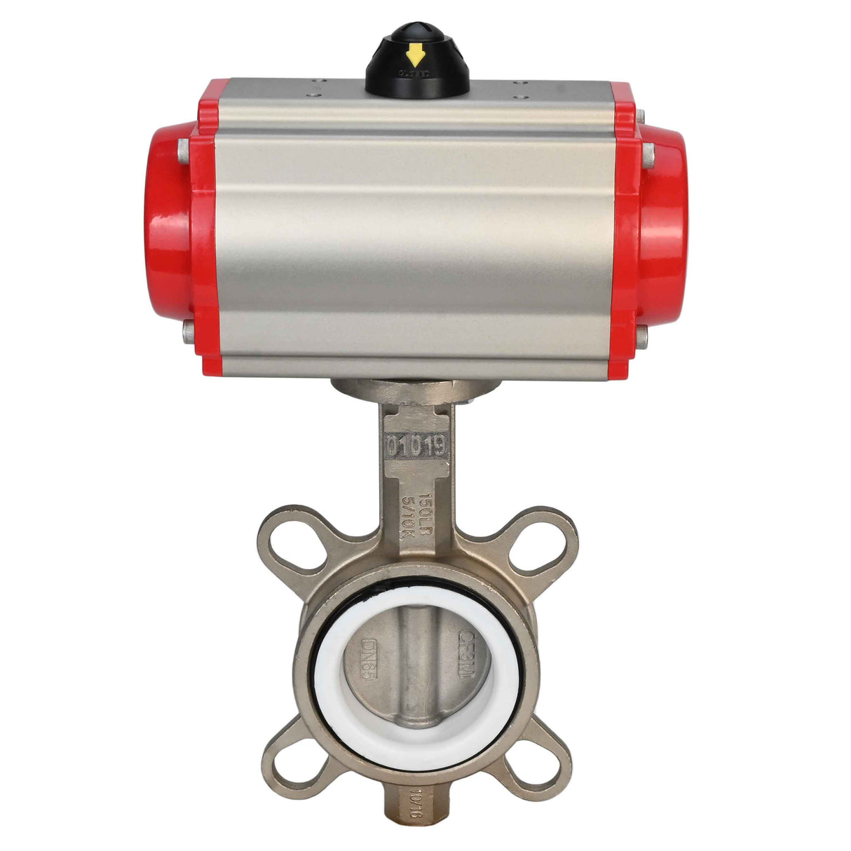 Vanne papillon d'eau Elephant WBV3131P-2W-Fb-H, matériau du corps - Acier inoxydable AISI 304, matériau du disque - Acier inoxydable AISI 304, joint - PTFE, actionneur pneumatique PA-DA double action