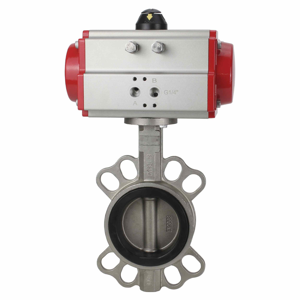 Vanne papillon d'eau Elephant WBV3131E-2W-Fb-H, matériau du corps - Acier inoxydable AISI 304, matériau du disque - Acier inoxydable AISI 304, joint - EPDM, actionneur pneumatique PA-DA double action