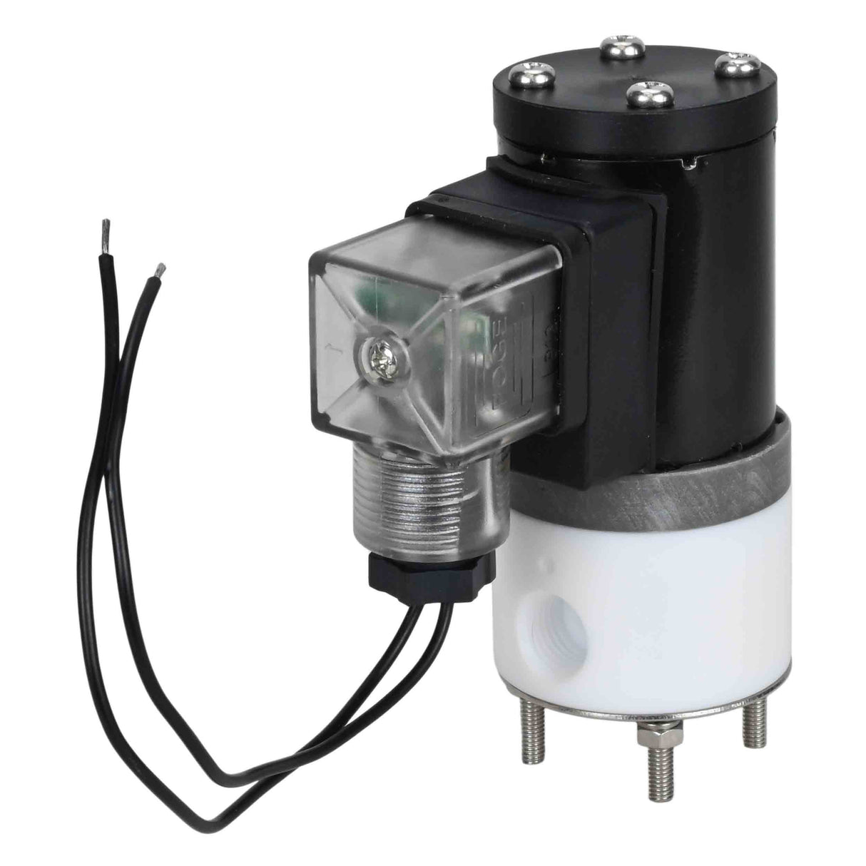 Electroválvula eléctrica de acción directa de dos vías normalmente cerrada Elephant DHF11-НЗ PTFE VITON G 24V, material del cuerpo - PTFE, junta - Viton