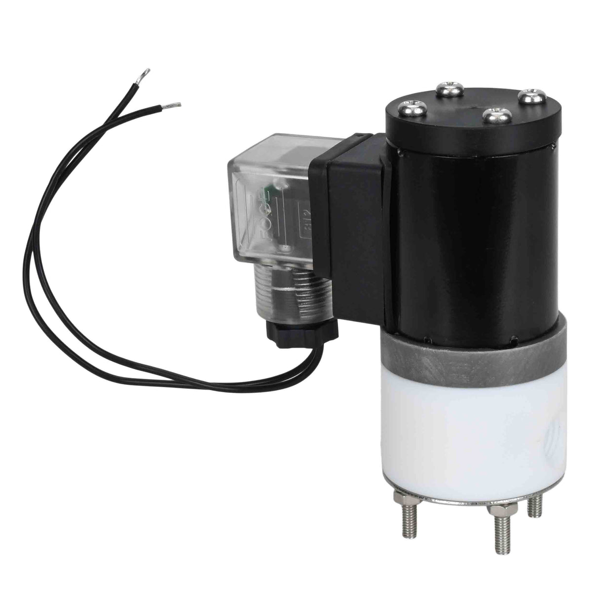 Electroválvula eléctrica de acción directa de dos vías normalmente cerrada Elephant DHF11-НЗ PTFE VITON G 24V, material del cuerpo - PTFE, junta - Viton