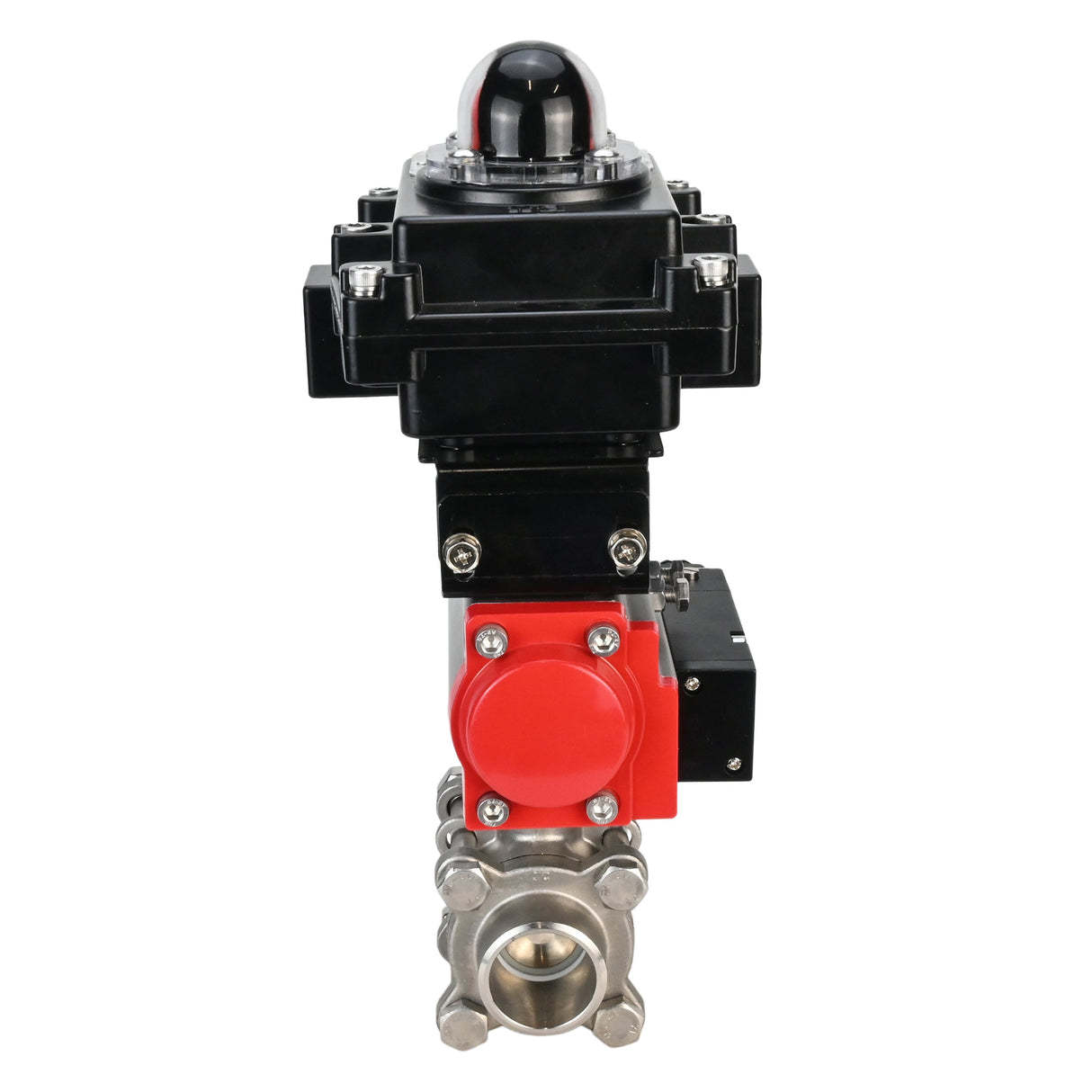 Stainless steel ball valve Elephant BVPP 316.200-ISO PSI914 SS316 full port, for welding, body material - stainless steel, pneumatic actuator Elephant SA, pneumatic distributor 4M310-08 220 V, limit switch block APL-410N EX