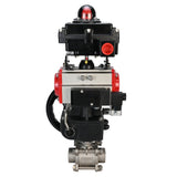 Stainless steel ball valve Elephant BVPP 316.200-ISO 63 bar SS316 full port, for welding, body material - stainless steel, pneumatic actuator Elephant DA, pneumatic distributor 4M310-08 220 V, limit switch block APL-410N EX, manual override HDM