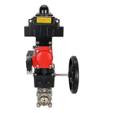 Stainless steel ball valve Elephant BVPP 316.200-ISO 63 bar SS316 full port, for welding, body material - stainless steel, pneumatic actuator Elephant DA, pneumatic distributor 4M310-08 220 V, limit switch block APL-410N EX, manual override HDM