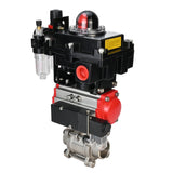 Ball valves Elephant BV3232P(3pc)-FP-W-ISO-H 16 bar/25, full bore for welding, stainless steel SS316, seal - PTFE, with double-acting PA-DA pneumatic actuator, with pneumatic distributor 4V320-10 220V, with LSU APL-410N EX, with ATU AFC2000