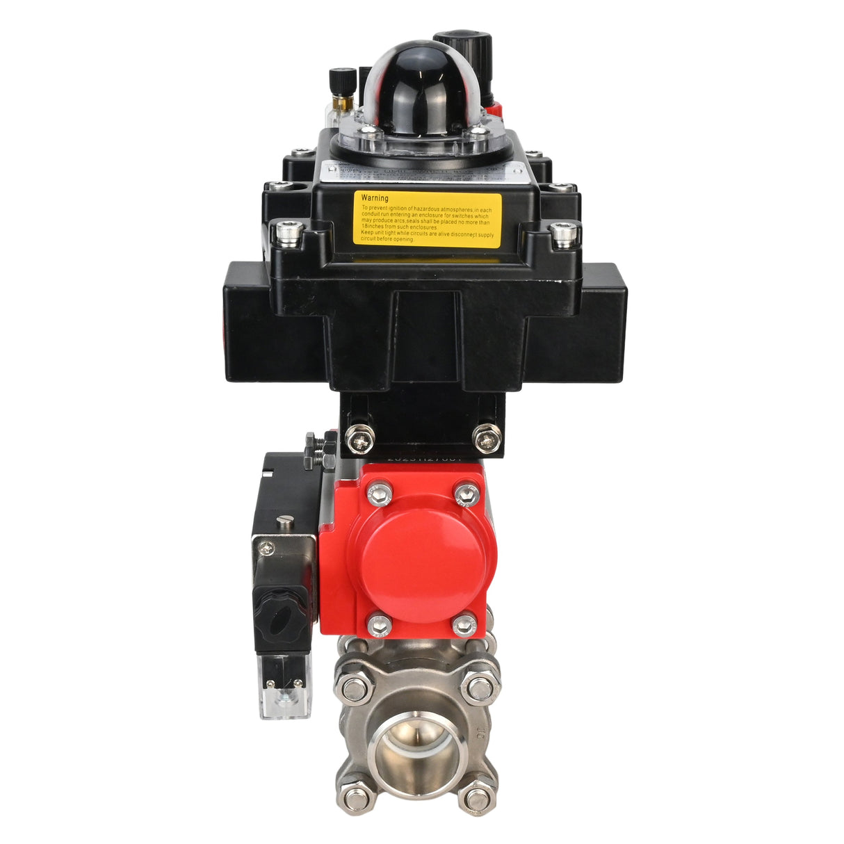 Ball valves Elephant BV3232P(3pc)-FP-W-ISO-H 16 bar/25, full bore for welding, stainless steel SS316, seal - PTFE, with double-acting PA-DA pneumatic actuator, with pneumatic distributor 4V320-10 220V, with LSU APL-410N EX, with ATU AFC2000