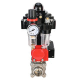 Ball valves Elephant BV3232P(3pc)-FP-W-ISO-H 16 bar/25, full bore for welding, stainless steel SS316, seal - PTFE, with double-acting PA-DA pneumatic actuator, with pneumatic distributor 4V320-10 220V, with LSU APL-410N EX, with ATU AFC2000