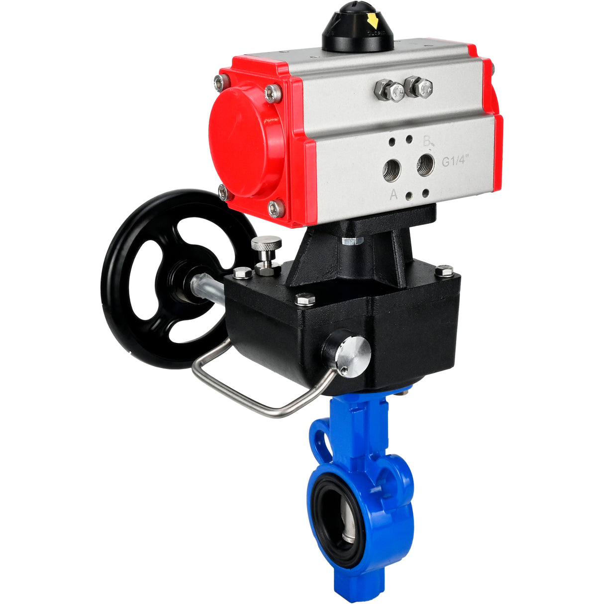 Válvula de mariposa de agua Elephant al-316l-epdm-elephant-da-hdm, material del cuerpo - aleación de aluminio, material del disco - acero inoxidable AISI 316L, sello - EPDM, actuador neumático operado