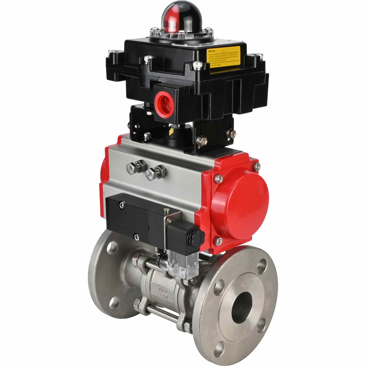 Stainless steel ball valve Elephant BVFPT-ISO.304.180 three-part, body material - stainless steel SS304, seal - PTFE, flanged, full port, pneumatic actuator Elephant DA, pneumatic distributor 4M310-08 220 V, limit switch block APL-410N EX