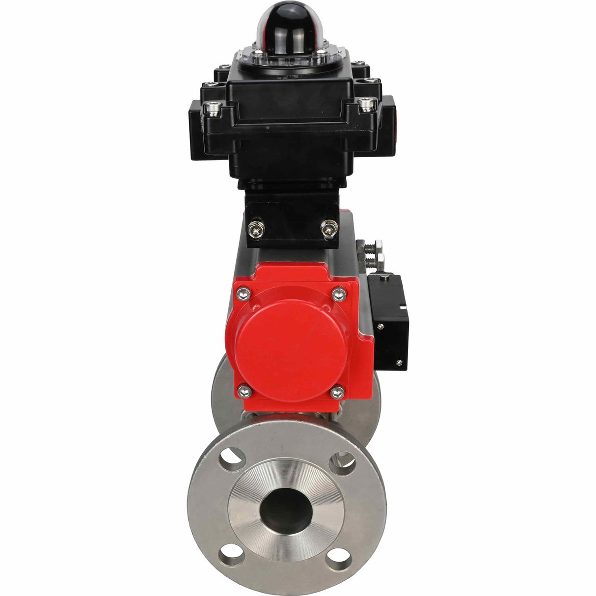 Stainless steel ball valve Elephant BVFPT-ISO.304.180 three-part, body material - stainless steel SS304, seal - PTFE, flanged, full port, pneumatic actuator Elephant DA, pneumatic distributor 4M310-08 220 V, limit switch block APL-410N EX