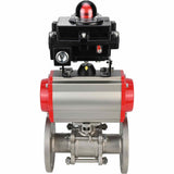 Stainless steel ball valve Elephant BVFPT-ISO.304.180 three-part, body material - stainless steel SS304, seal - PTFE, flanged, full port, pneumatic actuator Elephant DA, pneumatic distributor 4M310-08 220 V, limit switch block APL-410N EX