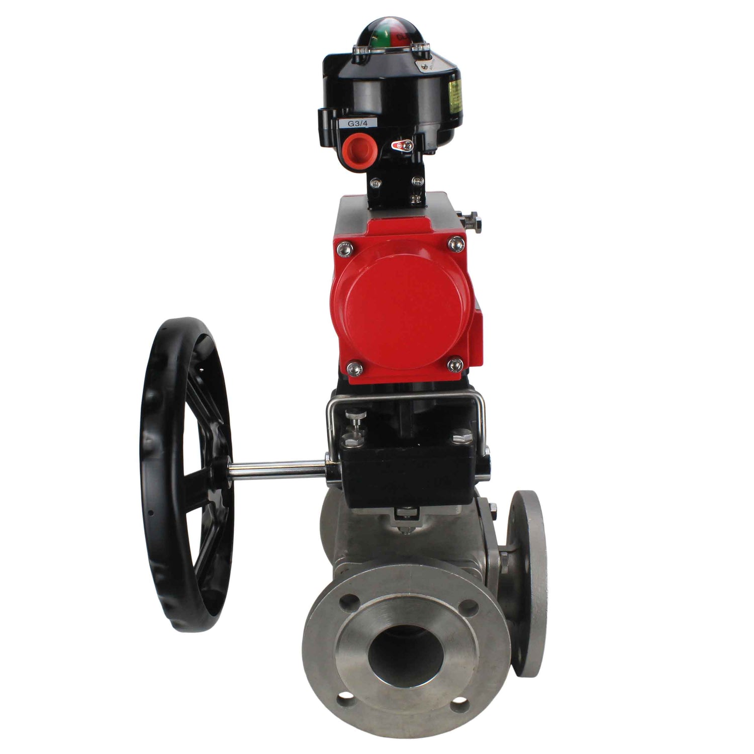 Ball valves Elephant BV3232P(4pc)-FP-3WL-F-ISO-H 16 bar full bore, flanged, body - stainless steel SS316, ISO flange F03/F04-F10/F12, square 9x9-19x19, with pneumatic drive PA-DA, LSU APL-510N EX and Doubler MON3-700-T38-ISO